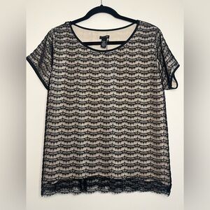 J.Crew Factory Black Lace‎ Overlay Top S Sheer Lined Cap Sleeve NWT career